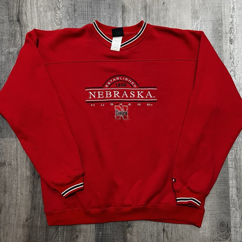 Nebraska Cornhuskers Red V Neck Pro Player College Football Sweatshirt Sz Large